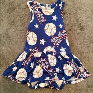 Girls Blue Baseball Print Dress